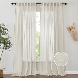 PONY DANCE 102 Inch Curtains - Back Tab Privacy Translucent with Light Filter Thick Flax Sheer Drapes for Bedroom Porch/Patio, Textured Linen Sheer Curtains for Living Room, Natural, 2 Panels