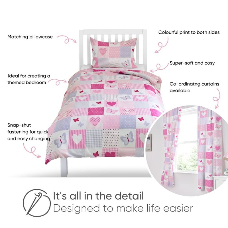 Bloomsbury Mill - Hearts & Butterflies Patchwork - Pink -