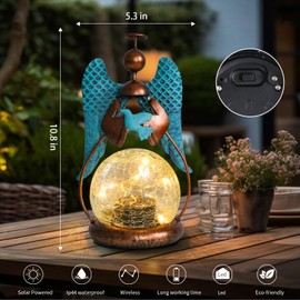 MUMTOP Angel Solar Lights Outdoor Garden - Solar Lanterns Light Decorative Waterproof with Glass Cracked Globe Tabletop Lantern Lamp Ornaments for Yard Patio Decor Gift (Hold Dove)