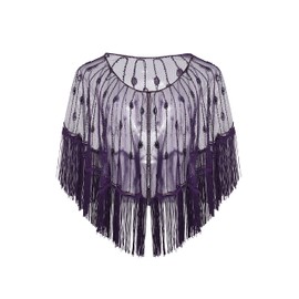 BABEYOND Sequin Beaded Shawl Wrap 1920s Evening Cape Shawl Gatsby for Evening Dresses Wedding Party, Purple, One Size