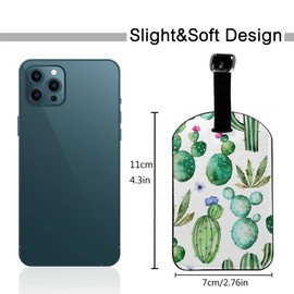 Zoczos Blooming Cactus Luggage Tag with Name ID Card Purple Flowers Watercolor Floral Summer Botanical Plants Baggage Identification Labels ID Tags with Belt Strap for Travel Cruise Ships, 1 Pack