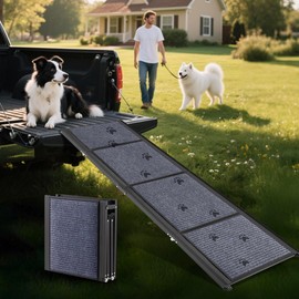 COSIEST Dog Ramp for Car, 67" L x 17.3" W Folding Pet Ramp for Large Dogs Up to 250LBS, Portable Dog Steps with Non-Slip Surface for SUV, Truck, Bed, Couch