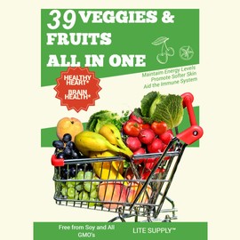 Lite Supply Fruits and Veggies Supplement 240 Caps - 120 Fruit and 120 Veggie Capsules - Whole Food & Natural Superfood Filled with Vitamins & Minerals for Women, Men Supports Energy Levels