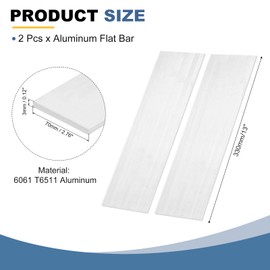 sourcing map Square Aluminum Flat Bar, 2Pcs 1/8" Thick 2-3/4" Width 13" Length 6061 Aluminum Flat Plate, 3 x 70 x 330mm T6511 Solid New Mill Stock for Industrial