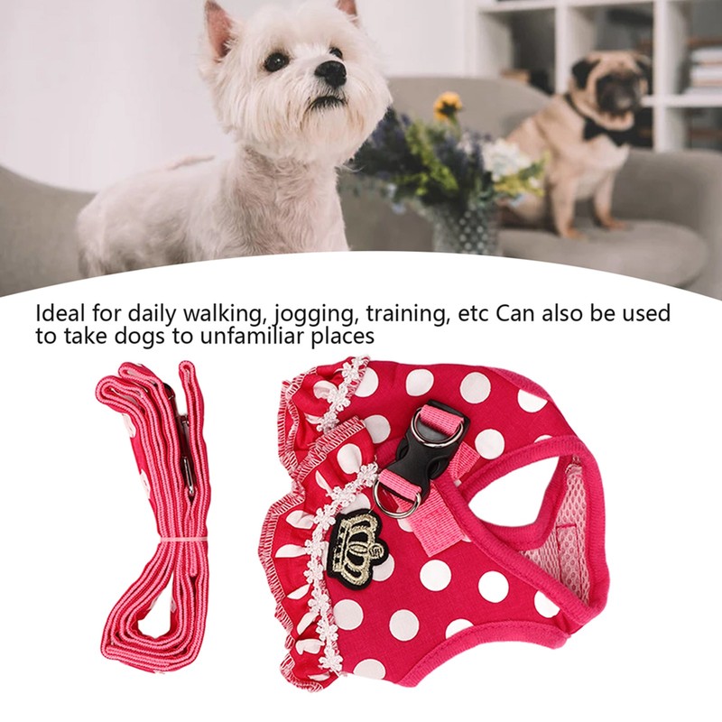Dog Harness Leash Adjustable Escape Proof Breathable Safe Dots Design