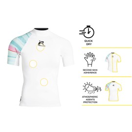 CRESSI Shield Lady Rash Guard Short/SL White Aquamarine- Rash Guard Short Sleeve Protective for SUP and Water Sports, White/Aquamarine, M/3, Womans