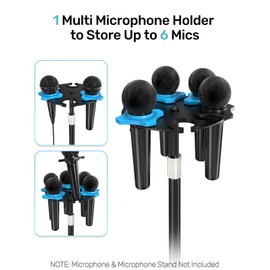Etour [ 2025 Upgrade ] Multi Microphone Holder for Mic Stand Circular Mic Storage Organizer for Handheld Dynamic Wired and Wireless Mics Rubber Padding Mount to 5/8"-27 or 3/8"-16 Threaded - Sponge