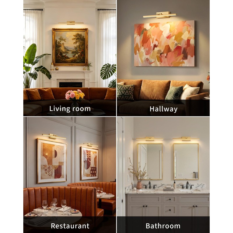 PUSU Picture Lights Set of 2, Gold Cordless 15.7 inch