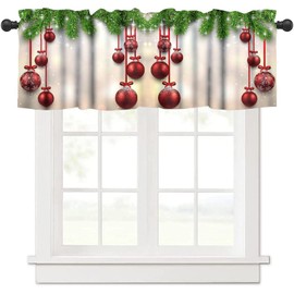 GoDazzling Christmas Curtain Valance, Xmas Winter Season Theme Red Vibrant Ball Print Window Valance, for Bedroom Living Room Cafe Bathroom Kitchen W54xL18nch