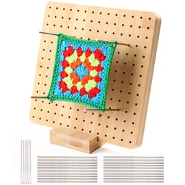 Huifoo Locking Board for Granny Square, Handcrafted Wooden Blocking Board Crochet, blocking board for Granny Squares with 20 Stainless Steel, Rod Pins and 5 Needles, 1 Stand for Knitting and Crochet
