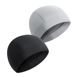Adorila 2 Pack Cooling Skull Cap for Men, Breathble Cooling Mesh Cycling Running Hat, Skull Cap Helmet Liner Beanie (Black, Grey), Black, Grey, One Size