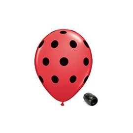 10 Pack 11" Red with Black Polka Dots Ladybug Latex Balloons with Matching Ribbons