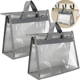 Yihurlm 2 PCS Dust Bags for Handbags,Clear Handbag Storage Organizer,Transparent Purse Protector Storage Bag,Purse Storage Organizer for Closet,Storage Bag with Zipper and Handle(Grey,XL)