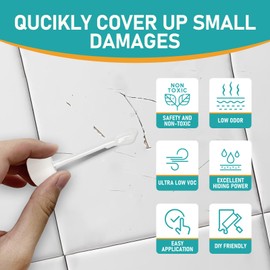 Tub and Tile Paint White Touch Up Paint kit for Bathtub Porcelain Repair paste for Scratches and Chips On Tubs,Tiles and Bathroom,Enamel,Acrylic,Water-Based 1.5oz High-Gloss White Quick-Dry