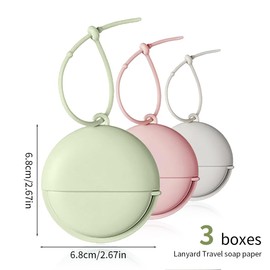 KEQAR Pack of 150 Disposable Paper Soap Boxes - Portable Mini Soap Sheets with Plastic Box - Ideal for Camping and On the Go (3 Colours)