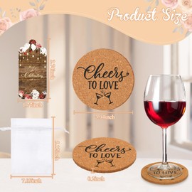 Domensi 100 Set Cork Coaster Wedding Favors Cheers to Love Round Cork Coaster Thick Absorbent Drink Coasters with Thank You Tags and Organza Bags Wedding Gifts for Bridal Baby Showers Birthday Party