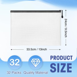Jetec 32 Pcs Mesh Zipper Bags Toy Storage Bags Bikini Organizer Bags Waterproof Zipper Pouch Reusable Puzzle Bag Multipurpose for Organizing Storage Office(Black,13 x 9.5 Inch)