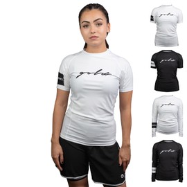 Gold BJJ Foundation Women's Rash Guard - No-Gi and Gi Jiu Jitsu Rashguard for Women (Short Sleeve, White, L)