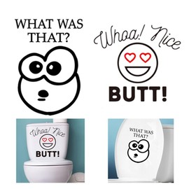 Wanfoou 2 x Toilet Lid Stickers, Sticker with Smiley Face PVC Waterproof Lid Sticker Toilet Sticker Funny DIY Bathroom Wall Sticker Toilet Sticker Door Sticker