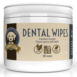 PUPPY LISA Dog Dental Wipes - Natural Dog Bad Breath Eliminator and Dental Care with Pomegranate and Sodium Bicarbonate - Made in The US - Vegan - Easy to Use Dog Teeth Wipes, Dogs Love The Taste