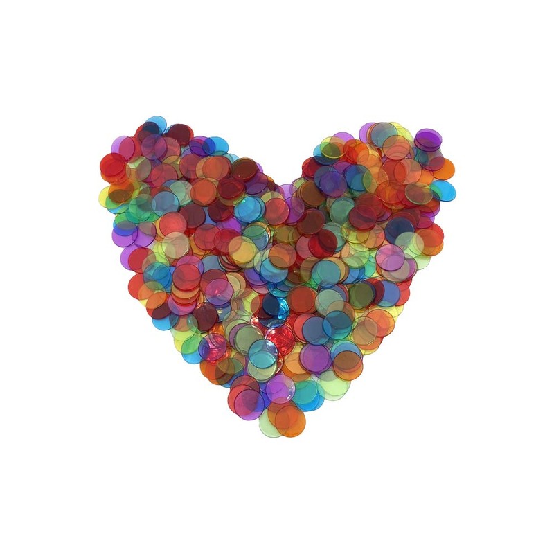 JUNWRROW 500 Pieces 3/4 inch Transparent 6 Color Bingo Counting
