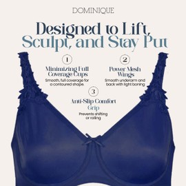 Dominique Mystique Minimizer Bra #7000 – Seamless Full Figure Underwire Lingerie for Women, Smooths & Shapes Navy