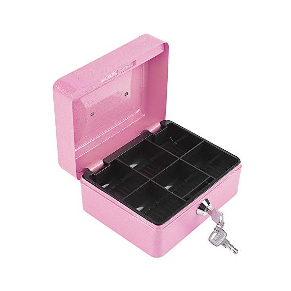 Tinje Safe Box with Key Lock, Portable Steel Petty Fireproof Waterproof Cash Security Box with Small Combination Anti Theft Household for Travel Home Office Jewelry Documents(Pink)