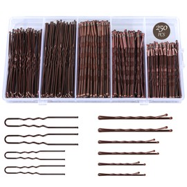 GBYMIUY 250PCS Bobby Pins Set, Large Medium Small Sizes Bobby Pins 2inch 2.36inch 2.75inch for All Hair Types + 2 Sizes U Shaped Hair Pins for Buns 2.36inch 2.75inch, Brown for Girls Women (Brown)