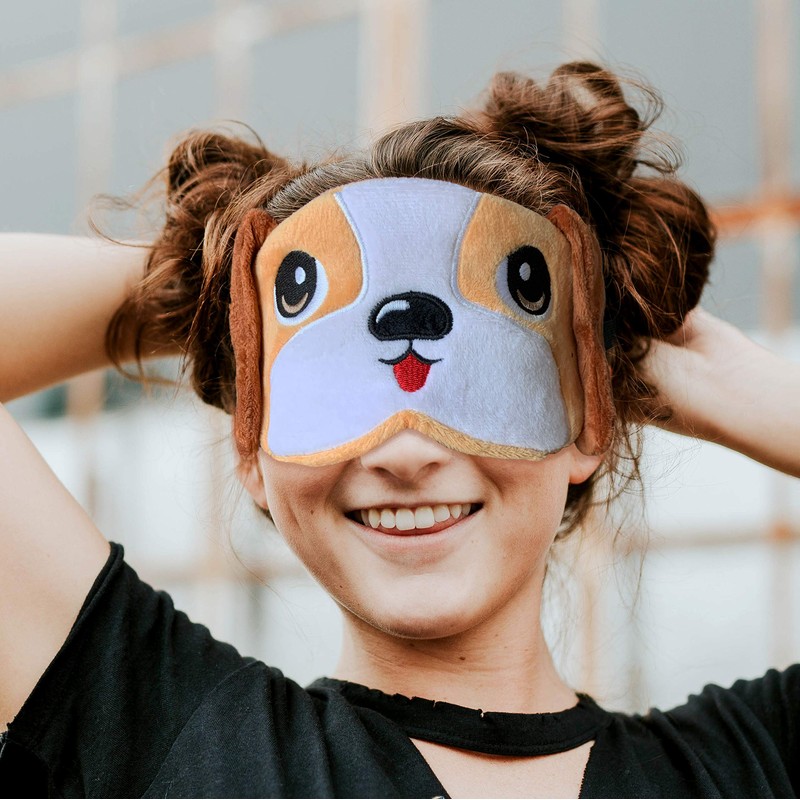 Fluffy Sleeping Mask with Animal Eyes - (Beagle Dog Design)