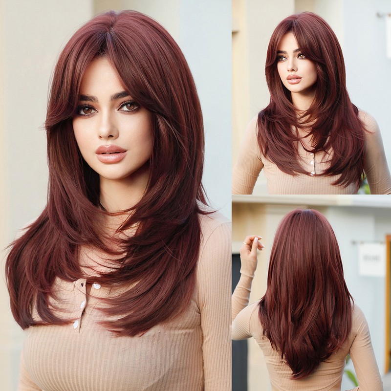 Long Wig Human Hair with Bangs and Wig Cap Glueless