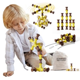 Edyfico TZJ201, Wooden Blocks for Kids, 61Pcs Building Blocks for 2 Year Olds, STEM Toys for 3 4 5 Year Old Boy Girls, SPINING Educational Montessori Toy with Storage Bag, Ideal for Home School Travel