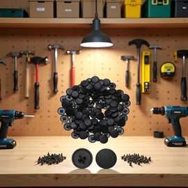100 Pcs 11MM Screw Cap Covers Assortment Kit Rubber Caps, Plastic Self-Tapping Caps Hole Covers for Phillips Screws Head Rubber Caps, Cabinet, Decoration Tapping,Self-Tapping Screws (Black)