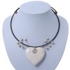 Avalaya Antique White Ceramic Heart Pendant Wired Necklace/ 40cm L/Adjustable