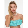 TRENDYOL Women's Strapless Striped Flywheel Bikini Top, Green