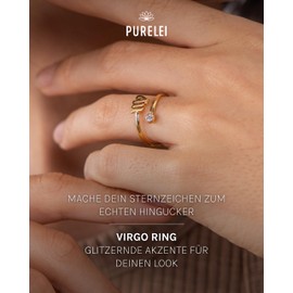 Purelei® Zodiac Sign Ring - Waterproof Women's Ring Made of Durable Stainless Steel - Adjustable Rings from Size 50 to 60 - Fashion Jewellery for Your Individual Look, Gemstone
