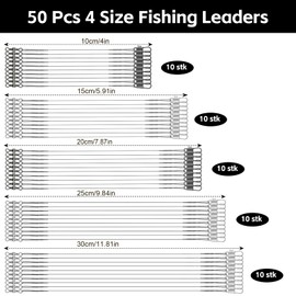 DONQL 50pcs Fishing Leaders, Stainless Steel Fish Line, 10/15/20/25/30cm Wire with Swivels Snaps Connect Fishing Gear and Equipment Tackle Kit, for Bait Lures Rigs Hooks