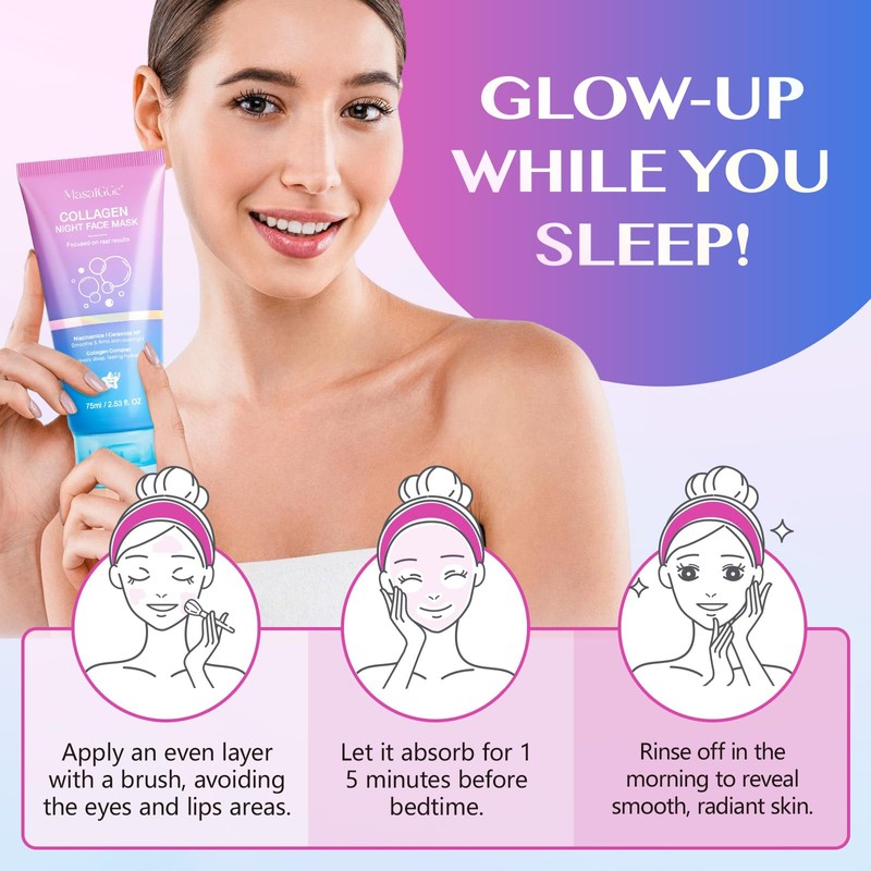 Collagen Night Wrapping Mask,Overnight Sleeping Mask for Delivers Deep, Lasting