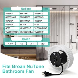 Hipoilk Bathroom Fan Motor for NuTone 8663RP 8664RP 8814R 671R 672R Broan 750 751 752, 97017705 Ventilation Fan Motor Replace 86933000/JA2B104N