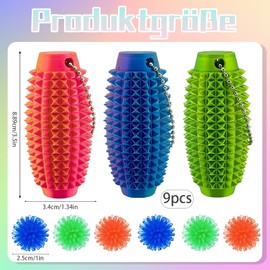 Fidget Toys, Pack of 9, Fidget Toys for Adults, 3 3D Printed Key Rings and 6 Massage Balls, Hedgehog Ball, Stinging Sensory Pain Stress Toy, Novelty Gifts for Friends
