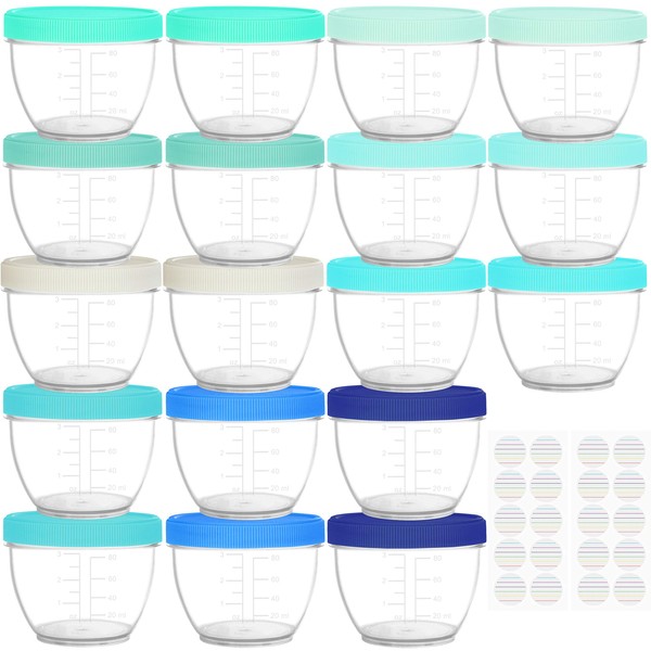 Youngever 18 Pack 120ML Baby Food Storage, Re-usable Baby Food Containers with Lids, 9 Coastal Colors, with Lids Labels