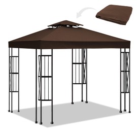 10x10 Canopy Replacement top Double Tiered Polyester Replacement Canopy for Gazebo Pergolas Tent Patio Roof Top Cover(Frame Not Include) (Coffee)