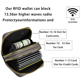 zimois Accordion Wallet For Women,Slim Rfid Credit Card Wallets For Women,Keychain Wallet For Women,Anti Theft Wallet For Women,Compact Wallet For Woman,Grey