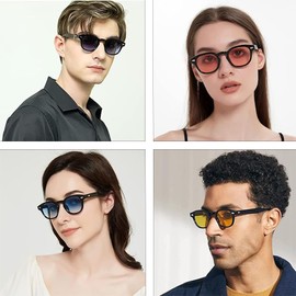 LHSDMOAT Retro Depp Style Round Sunglasses Men Women - Vintage 70s UV400 Protection Sunglasses for Driving, Travel & Outdoor Activities, Green/Lattice Blue