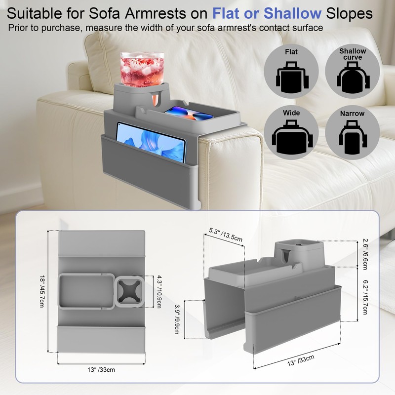 KindGa Couch Cup Holder Tray，Super Large Silicone Sofa Armrest Tray