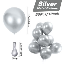 Pack of 50 Silver Balloons, YLSCI Balloons, Birthday Balloons, Metallic Gold Balloons Set, Helium Balloons, Birthday Decoration