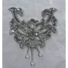 Unbranded Silver Sequins embroidery Crystal Beads 4” lace appliqués  1 Pc