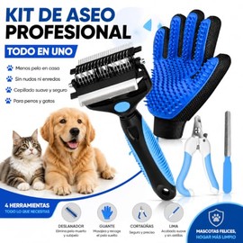 Cepillo para Perro, Cepillo Deslanador para Perro, Cepillo para Pelo de Perro, Kit 3 en 1 con Guante Quita Pelos, Cortaúñas y Lima, Peine para Perro R