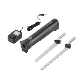 Restaurantware-Kitchen Tek Electric Knife Set, 1 Electric Knife With Motorized Handle - Includes 1 Bread And 1 Carving Tool, Ergonomic, Black Plastic Food Cutter With Stainless Steel Blades