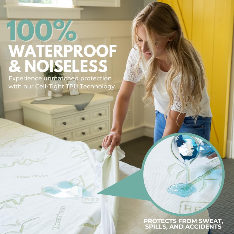 Rest Line Premium Bamboo Waterproof Mattress Protector Twin Size 39X75”