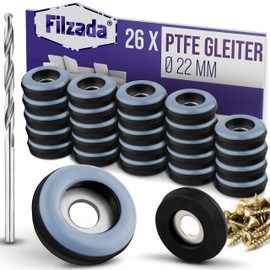 Filzada® 26 x Teflon Glides for Screwing - Diameter 22 mm (Round) - Furniture Glides / Carpet Glides PTFE (Teflon) with Screws